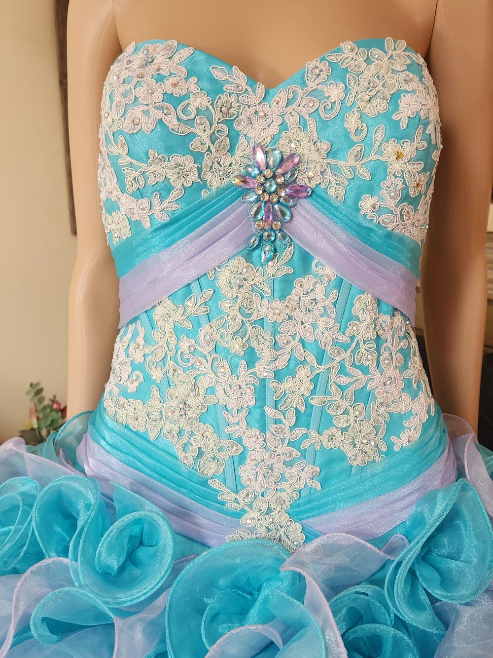AUTHENTIC Mary’s Bridal Alta Couture Aqua Rosette Gown - Picture 5 of 11